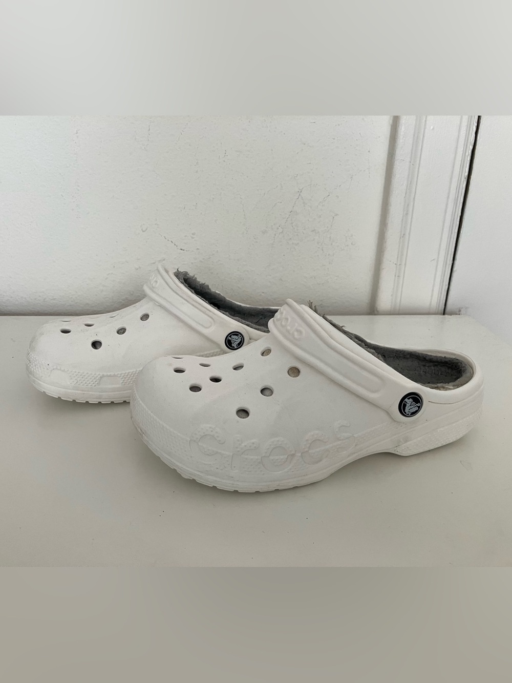 White Crocs Clogs with Cozy Lining, Size 7